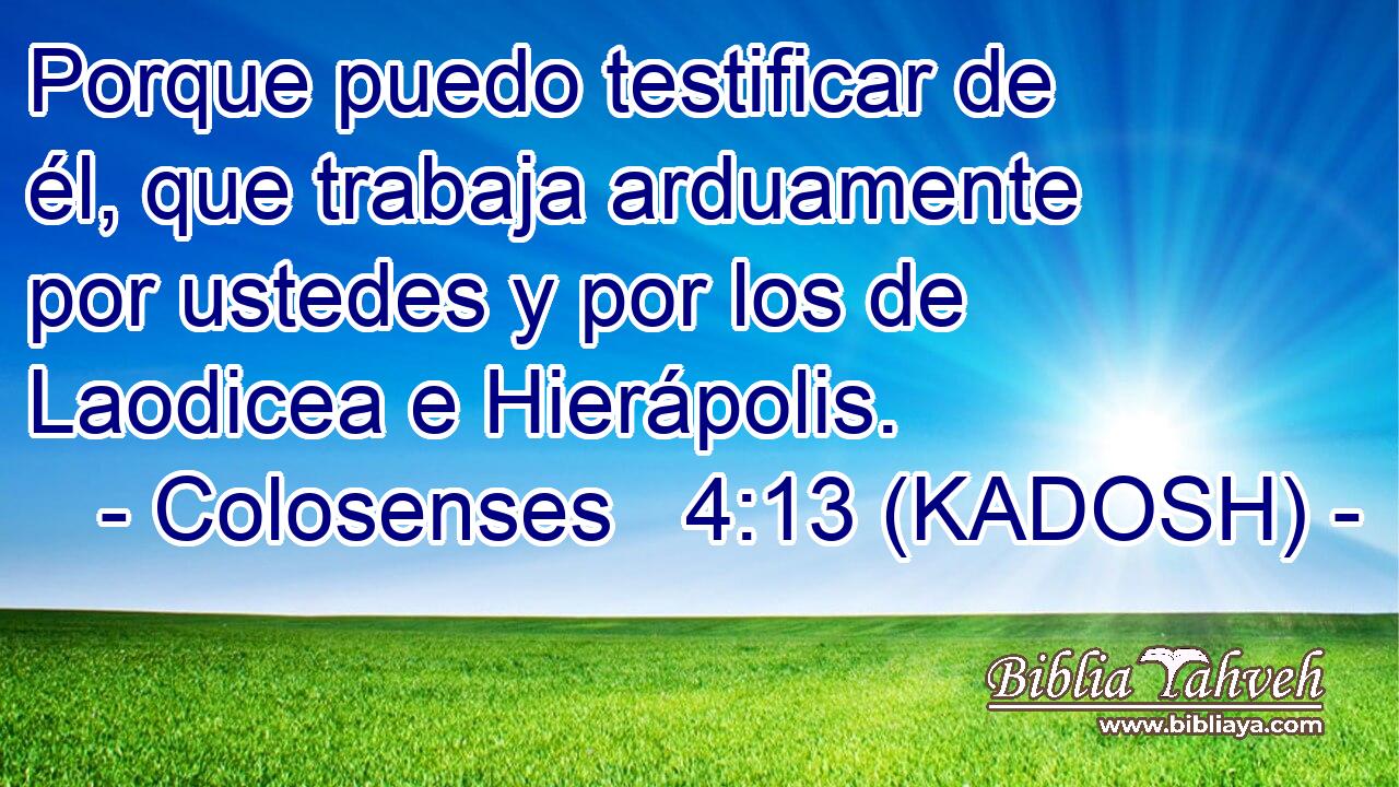  Porque puedo testificar de él, que trabaja arduamente por ustedes y por los de Laodicea e Hierápolis. 