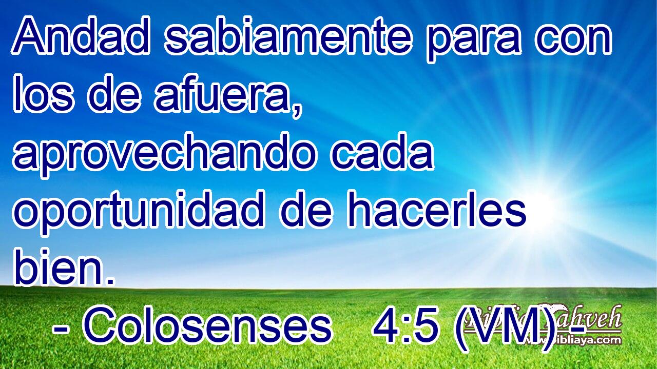 Andad sabiamente para con los de afuera, aprovechando cada oportunidad de hacerles bien. 