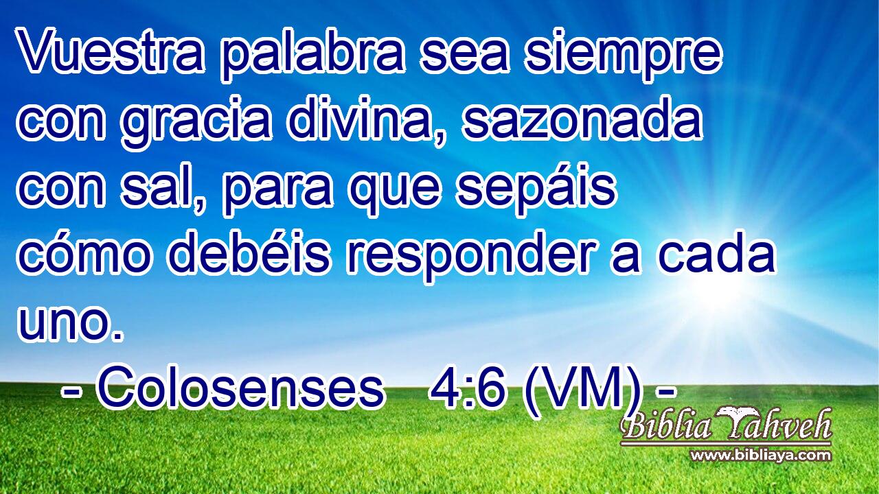  Vuestra palabra sea siempre con gracia divina, sazonada con sal, para que sepáis cómo debéis responder a cada uno. 