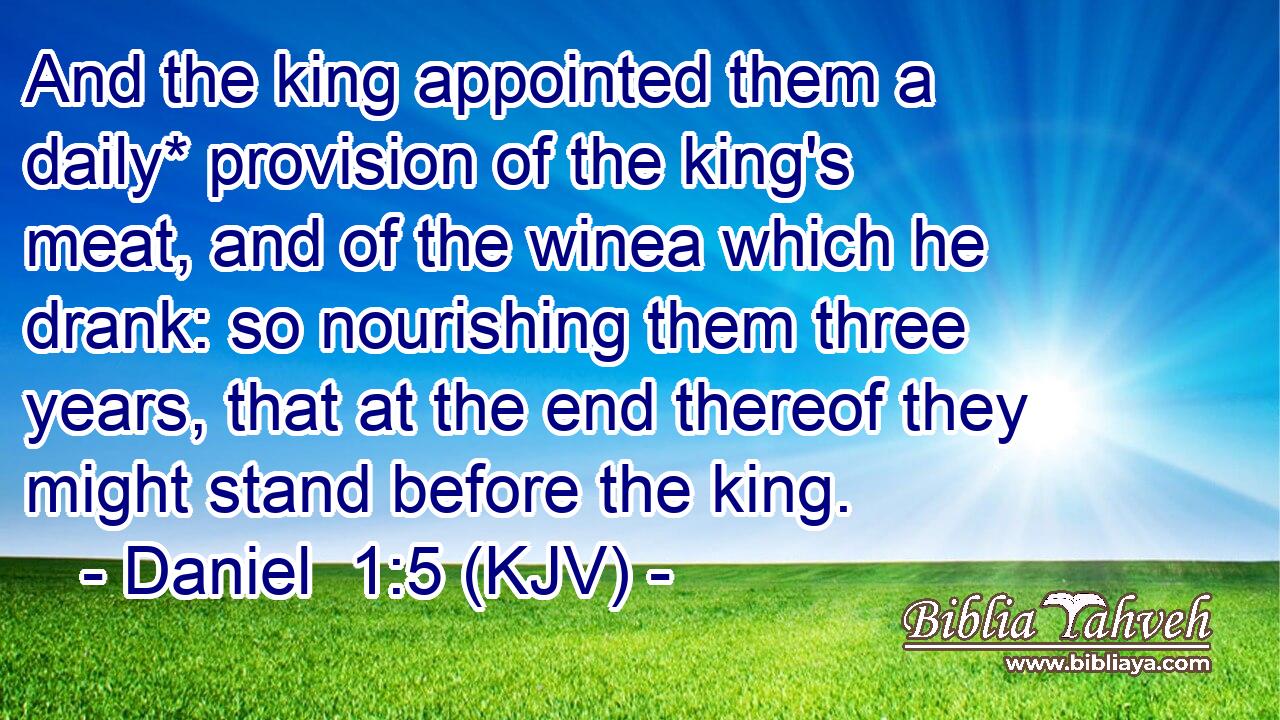 And the king appointed them a daily* provision of the king's meat, and of the winea which he drank: so nourishing them three years, that at the end thereof they might stand before the king.