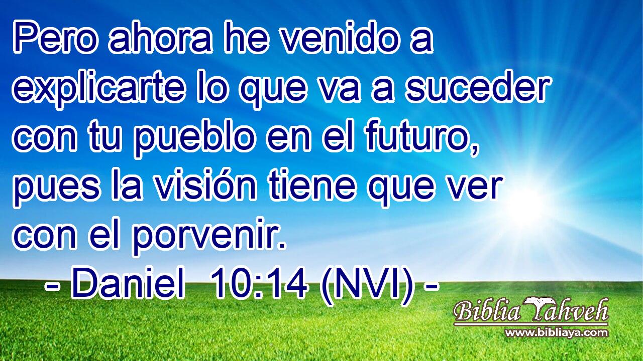  Pero ahora he venido a explicarte lo que va a suceder con tu pueblo en el futuro, pues la visión tiene que ver con el porvenir. 