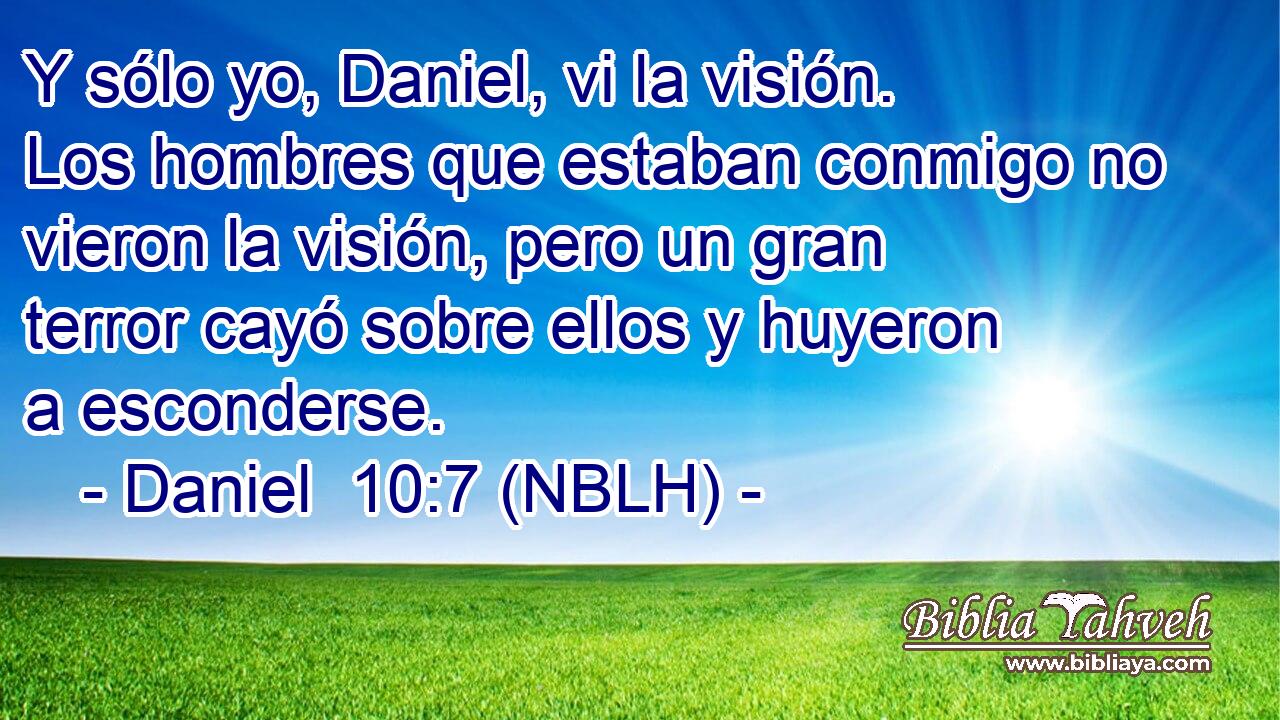  Y sólo yo, Daniel, vi la visión. Los hombres que estaban conmigo no vieron la visión, pero un gran terror cayó sobre ellos y huyeron a esconderse. 