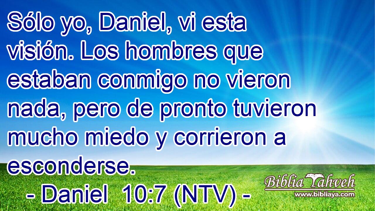 Sólo yo, Daniel, vi esta visión. Los hombres que estaban conmigo no vieron nada, pero de pronto tuvieron mucho miedo y corrieron a esconderse.