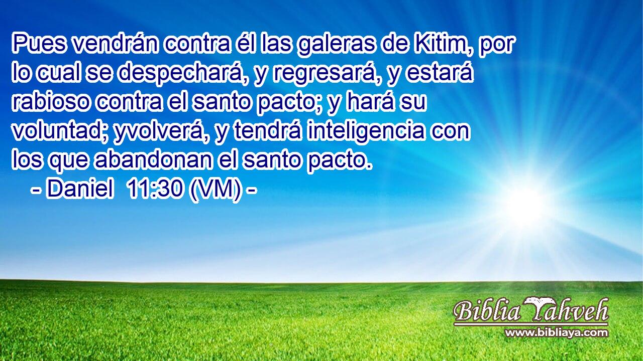  Pues vendrán contra él las galeras de Kitim, por lo cual se despechará, y regresará, y estará rabioso contra el santo pacto; y hará su voluntad; yvolverá, y tendrá inteligencia con los que abandonan el santo pacto. 