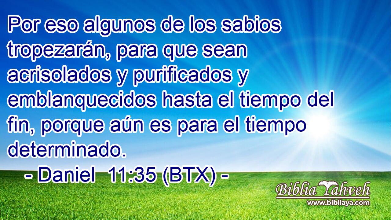Por eso algunos de los sabios tropezarán, para que sean acrisolados y purificados y emblanquecidos hasta el tiempo del fin, porque aún es para el tiempo determinado.