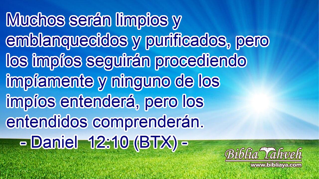 Muchos serán limpios y emblanquecidos y purificados, pero los impíos seguirán procediendo impíamente y ninguno de los impíos entenderá, pero los entendidos comprenderán.