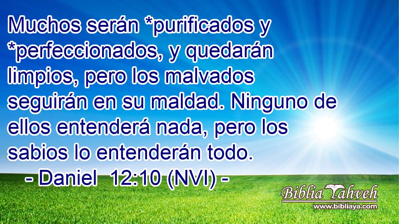  Muchos serán *purificados y *perfeccionados, y quedarán limpios, pero los malvados seguirán en su maldad. Ninguno de ellos entenderá nada, pero los sabios lo entenderán todo. 