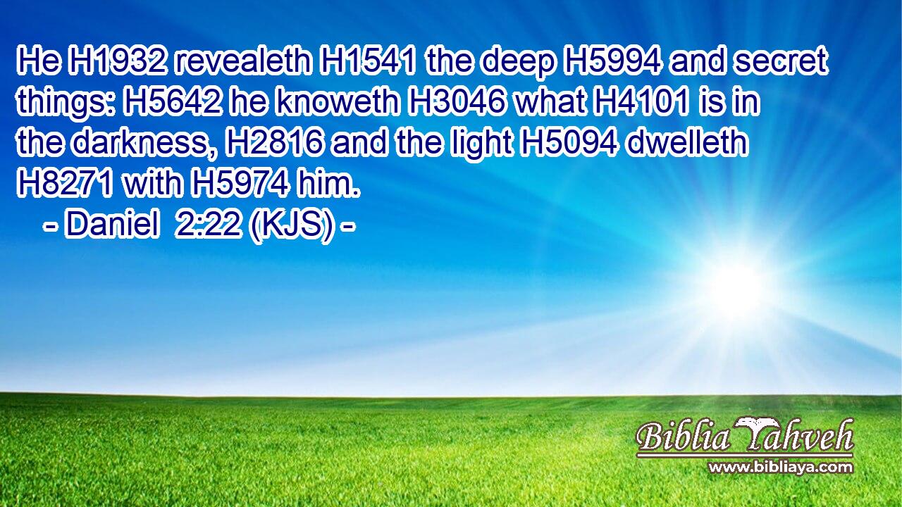 He H1932 revealeth H1541 the deep H5994 and secret things: H5642 he knoweth H3046 what H4101 is in the darkness, H2816 and the light H5094 dwelleth H8271 with H5974 him.
