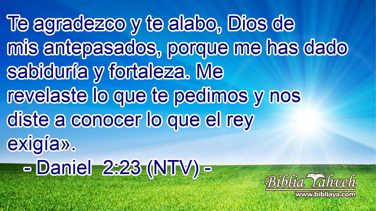 Te agradezco y te alabo, Dios de mis antepasados, porque me has dado sabiduría y fortaleza. Me revelaste lo que te pedimos y nos diste a conocer lo que el rey exigía».