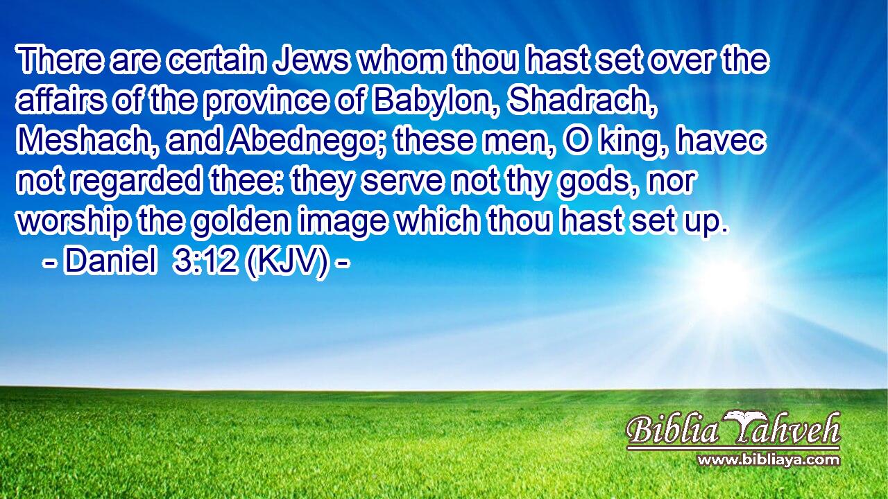There are certain Jews whom thou hast set over the affairs of the province of Babylon, Shadrach, Meshach, and Abednego; these men, O king, havec not regarded thee: they serve not thy gods, nor worship the golden image which thou hast set up.