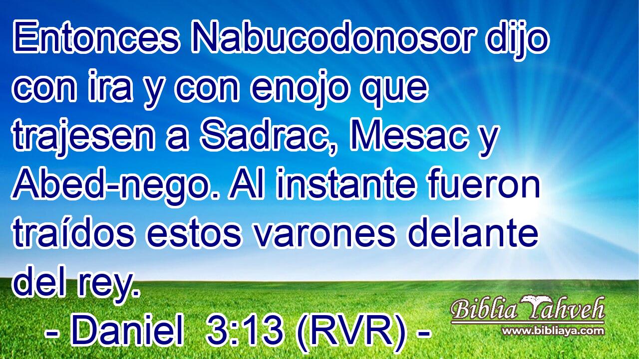Entonces Nabucodonosor dijo con ira y con enojo que trajesen a Sadrac, Mesac y Abed-nego. Al instante fueron traídos estos varones delante del rey.