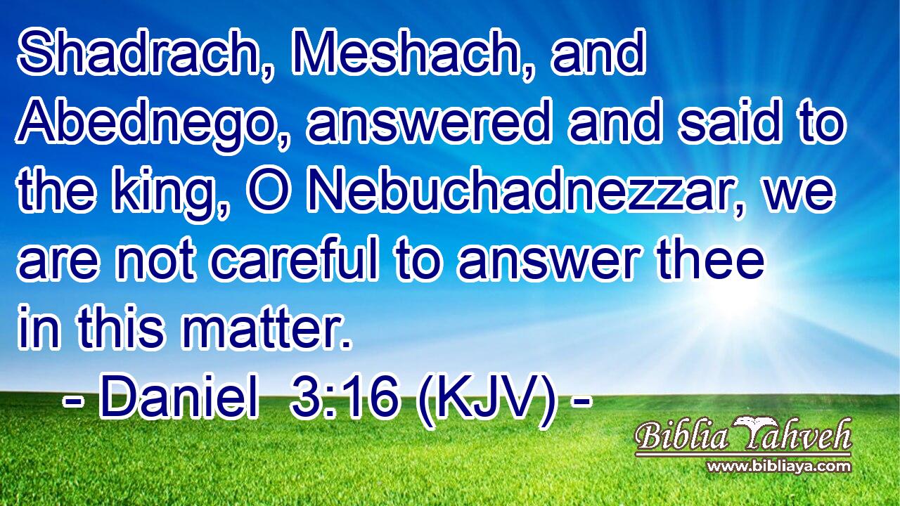 Shadrach, Meshach, and Abednego, answered and said to the king, O Nebuchadnezzar, we are not careful to answer thee in this matter.