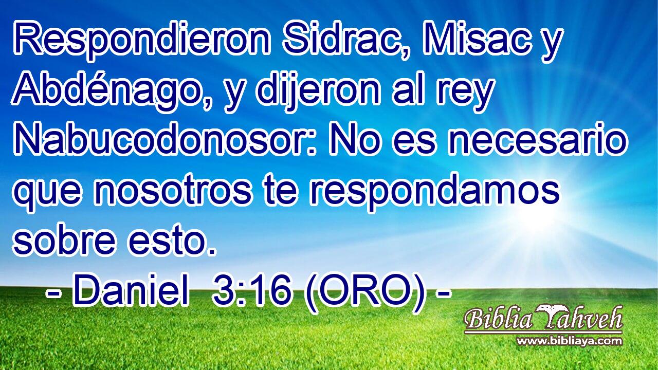  Respondieron Sidrac, Misac y Abdénago, y dijeron al rey Nabucodonosor: No es necesario que nosotros te respondamos sobre esto. 