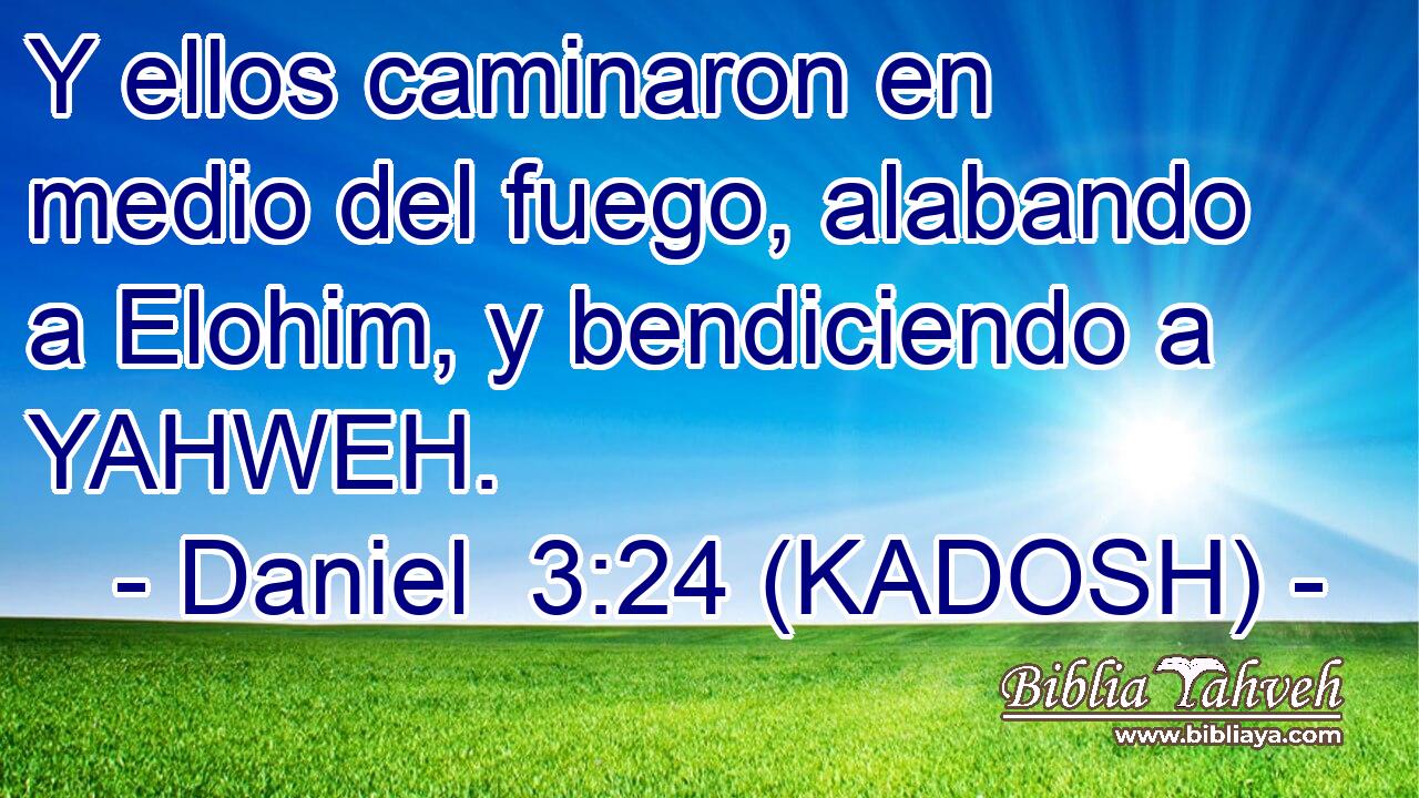  Y ellos caminaron en medio del fuego, alabando a Elohim, y bendiciendo a YAHWEH. 