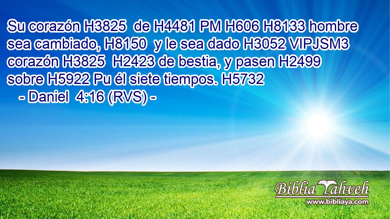 Su corazón H3825  de H4481 PM H606 H8133 hombre sea cambiado, H8150  y le sea dado H3052 VIPJSM3 corazón H3825  H2423 de bestia, y pasen H2499  sobre H5922 Pu él siete tiempos. H5732  