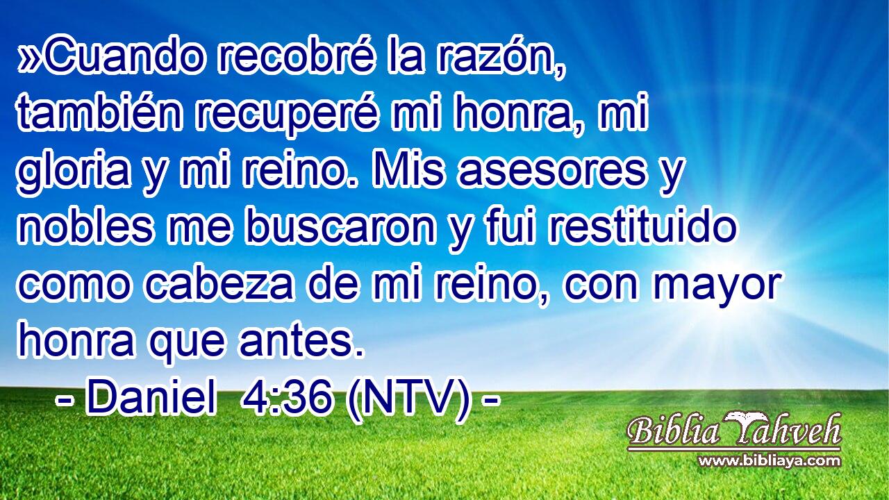 »Cuando recobré la razón, también recuperé mi honra, mi gloria y mi reino. Mis asesores y nobles me buscaron y fui restituido como cabeza de mi reino, con mayor honra que antes.