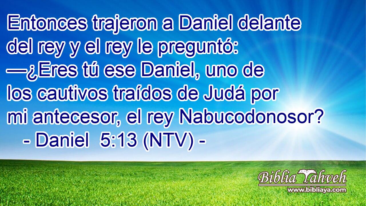 Entonces trajeron a Daniel delante del rey y el rey le preguntó: —¿Eres tú ese Daniel, uno de los cautivos traídos de Judá por mi antecesor, el rey Nabucodonosor?