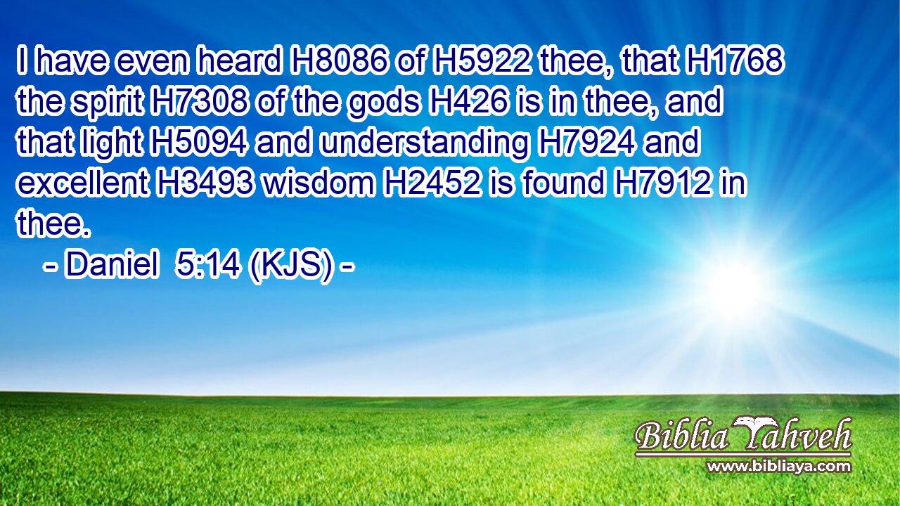 I have even heard H8086 of H5922 thee, that H1768 the spirit H7308 of the gods H426 is in thee, and that light H5094 and understanding H7924 and excellent H3493 wisdom H2452 is found H7912 in thee.