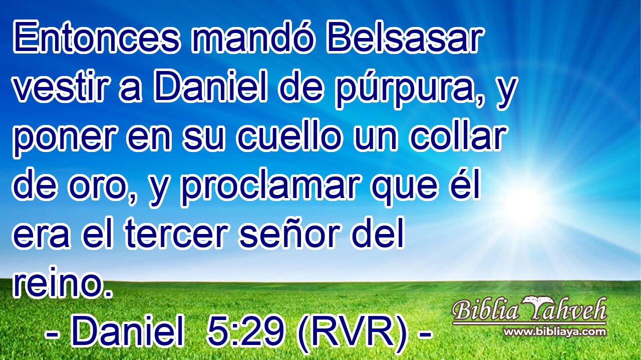 Entonces mandó Belsasar vestir a Daniel de púrpura, y poner en su cuello un collar de oro, y proclamar que él era el tercer señor del reino.