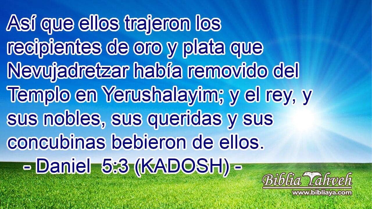  Así que ellos trajeron los recipientes de oro y plata que Nevujadretzar había removido del Templo en Yerushalayim; y el rey, y sus nobles, sus queridas y sus concubinas bebieron de ellos. 