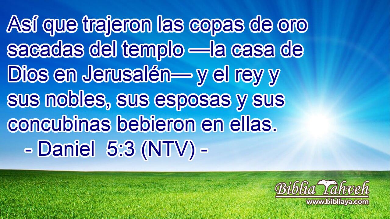 Así que trajeron las copas de oro sacadas del templo —la casa de Dios en Jerusalén— y el rey y sus nobles, sus esposas y sus concubinas bebieron en ellas.