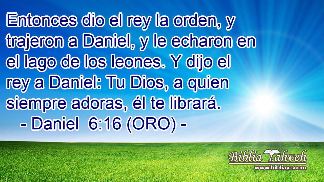  Entonces dio el rey la orden, y trajeron a Daniel, y le echaron en el lago de los leones. Y dijo el rey a Daniel: Tu Dios, a quien siempre adoras, él te librará. 