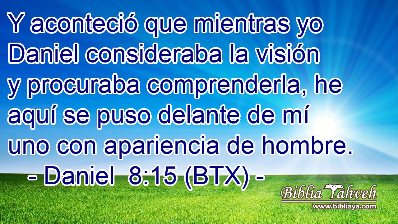 Y aconteció que mientras yo Daniel consideraba la visión y procuraba comprenderla, he aquí se puso delante de mí uno con apariencia de hombre.