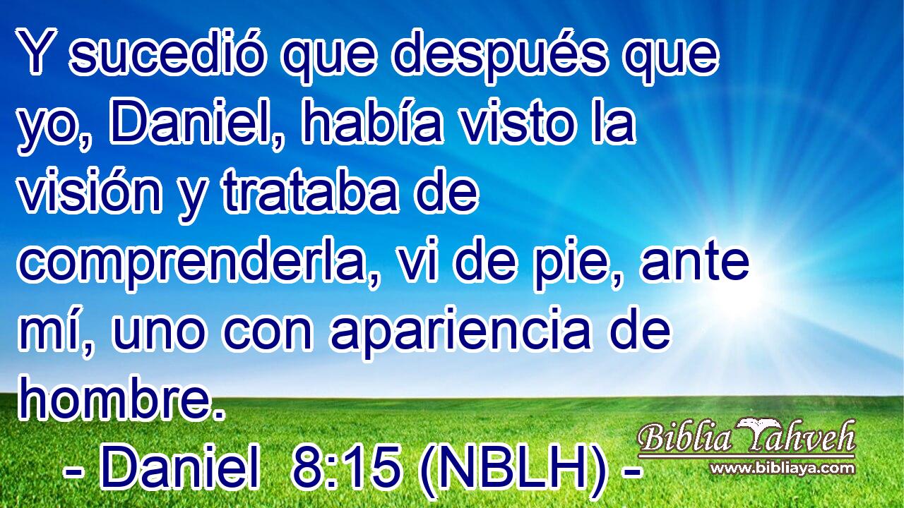  Y sucedió que después que yo, Daniel, había visto la visión y trataba de comprenderla, vi de pie, ante mí, uno con apariencia de hombre. 