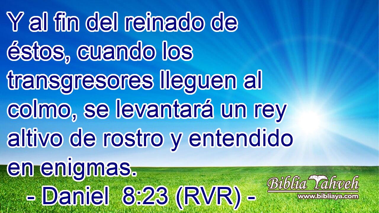 Y al fin del reinado de éstos, cuando los transgresores lleguen al colmo, se levantará un rey altivo de rostro y entendido en enigmas.