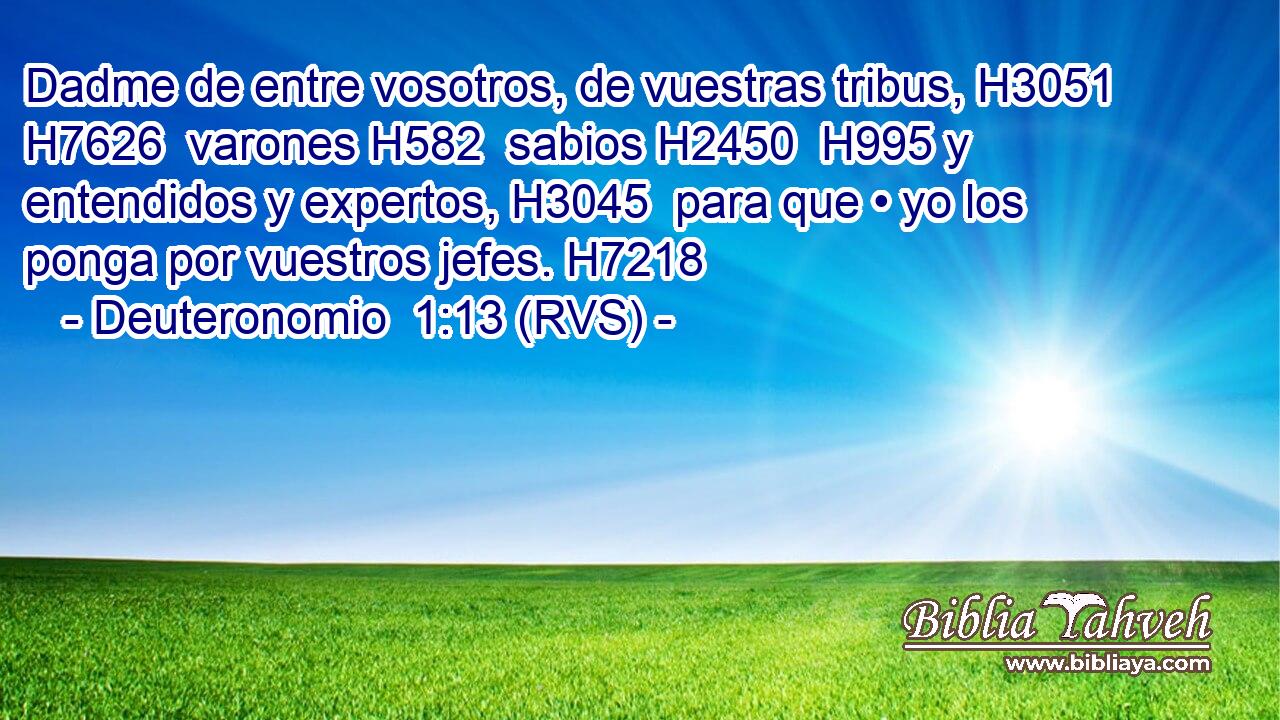 Dadme de entre vosotros, de vuestras tribus, H3051 H7626  varones H582  sabios H2450  H995 y entendidos y expertos, H3045  para que • yo los ponga por vuestros jefes. H7218  