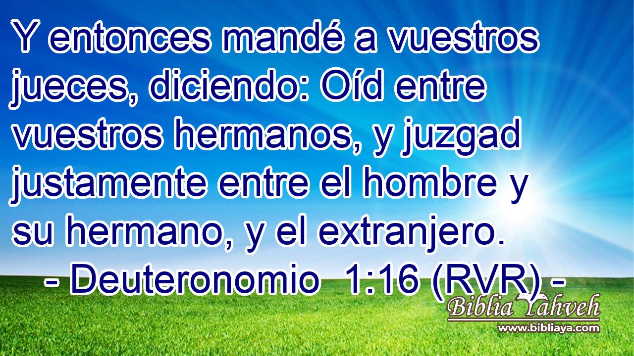 Y entonces mandé a vuestros jueces, diciendo: Oíd entre vuestros hermanos, y juzgad justamente entre el hombre y su hermano, y el extranjero.