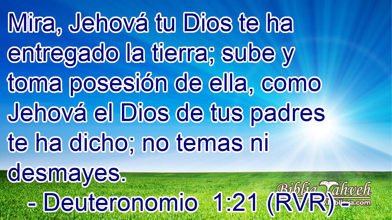 Mira, Jehová tu Dios te ha entregado la tierra; sube y toma posesión de ella, como Jehová el Dios de tus padres te ha dicho; no temas ni desmayes.