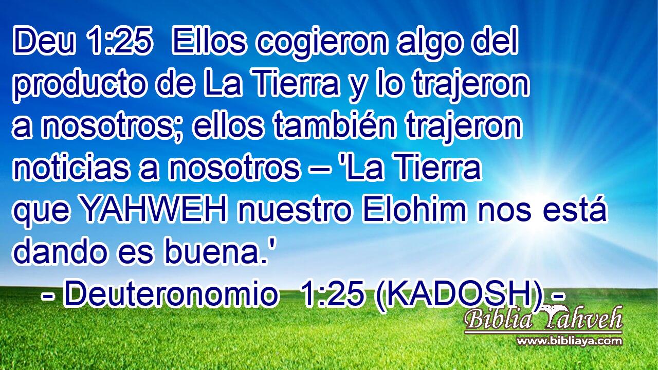  Ellos cogieron algo del producto de La Tierra y lo trajeron a nosotros; ellos también trajeron noticias a nosotros – 'La Tierra que YAHWEH nuestro Elohim nos está dando es buena.' 