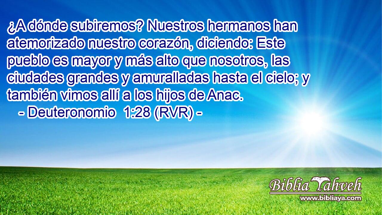 ¿A dónde subiremos? Nuestros hermanos han atemorizado nuestro corazón, diciendo: Este pueblo es mayor y más alto que nosotros, las ciudades grandes y amuralladas hasta el cielo; y también vimos allí a los hijos de Anac.
