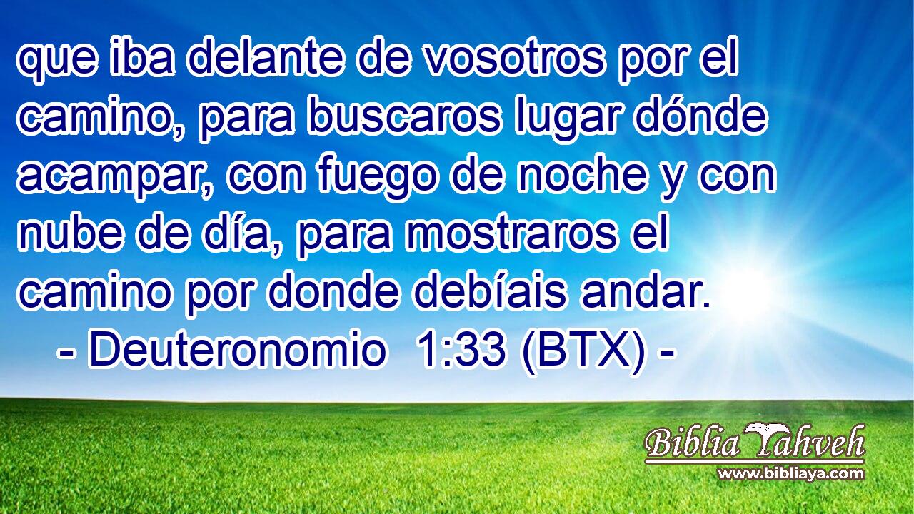 que iba delante de vosotros por el camino, para buscaros lugar dónde acampar, con fuego de noche y con nube de día, para mostraros el camino por donde debíais andar.