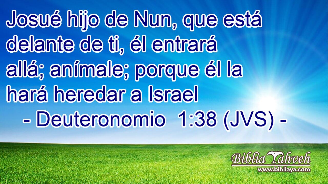 Josué hijo de Nun, que está delante de ti, él entrará allá; anímale; porque él la hará heredar a Israel