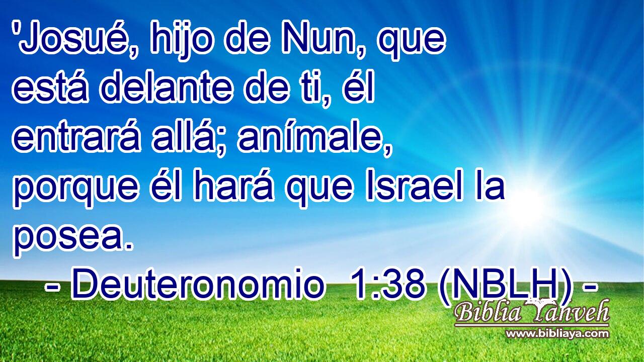  'Josué, hijo de Nun, que está delante de ti, él entrará allá; anímale, porque él hará que Israel la posea. 