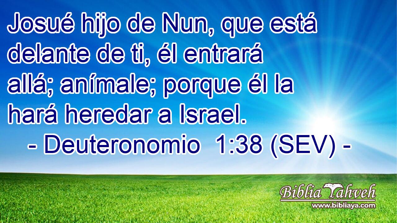 Josué hijo de Nun, que está delante de ti, él entrará allá; anímale; porque él la hará heredar a Israel.