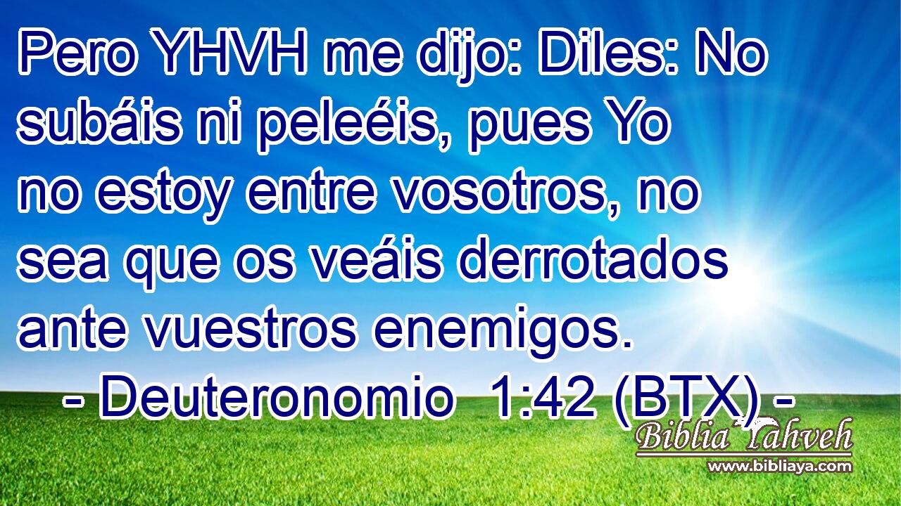 Pero YHVH me dijo: Diles: No subáis ni peleéis, pues Yo no estoy entre vosotros, no sea que os veáis derrotados ante vuestros enemigos.