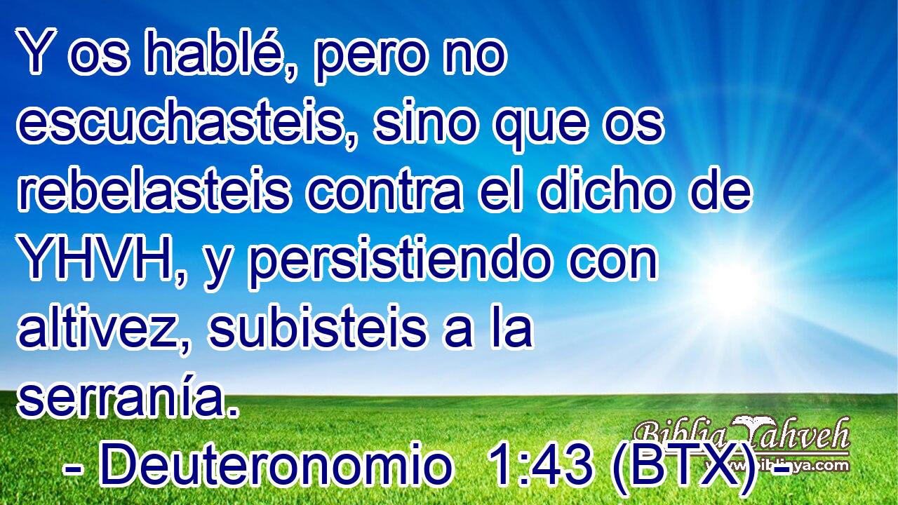 Y os hablé, pero no escuchasteis, sino que os rebelasteis contra el dicho de YHVH, y persistiendo con altivez, subisteis a la serranía.