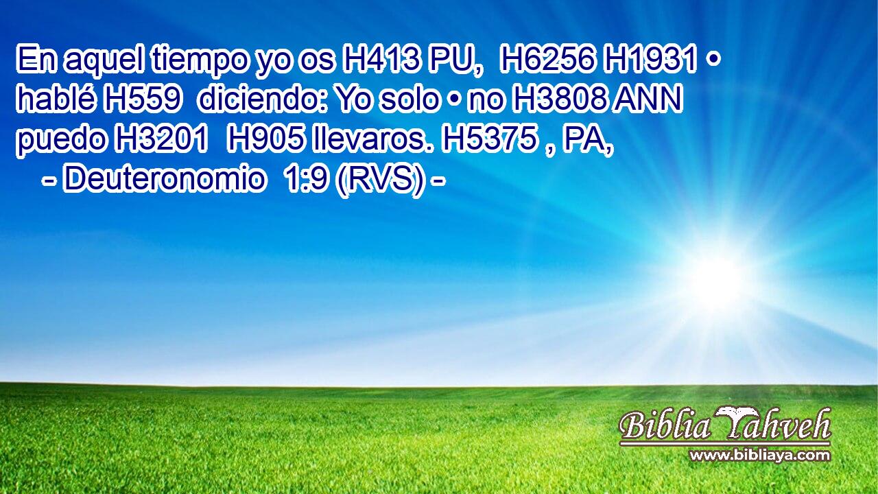 En aquel tiempo yo os H413 PU,  H6256 H1931 • hablé H559  diciendo: Yo solo • no H3808 ANN puedo H3201  H905 llevaros. H5375 , PA,  
