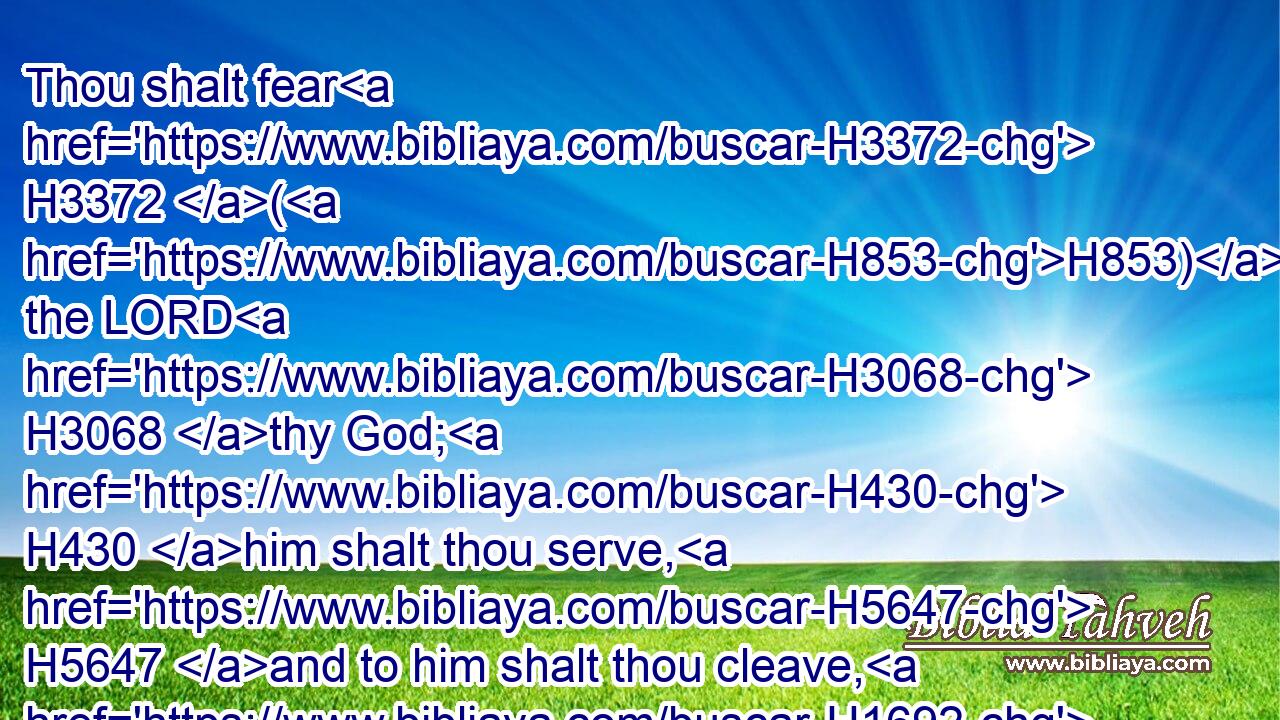 Thou shalt fear H3372 (H853) the LORD H3068 thy God; H430 him shalt thou serve, H5647 and to him shalt thou cleave, H1692 and swear H7650 by his name.H8034