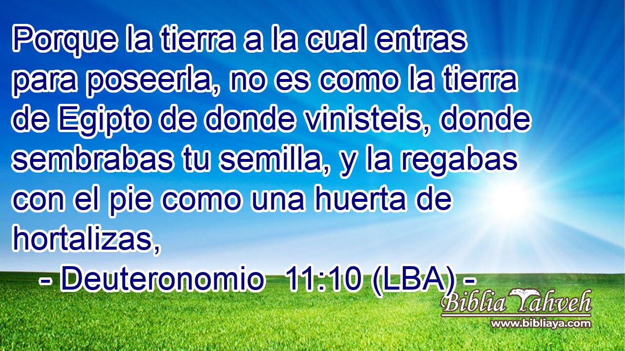 Porque la tierra a la cual entras para poseerla, no es como la tierra de Egipto de donde vinisteis, donde sembrabas tu semilla, y la regabas con el pie como una huerta de hortalizas,