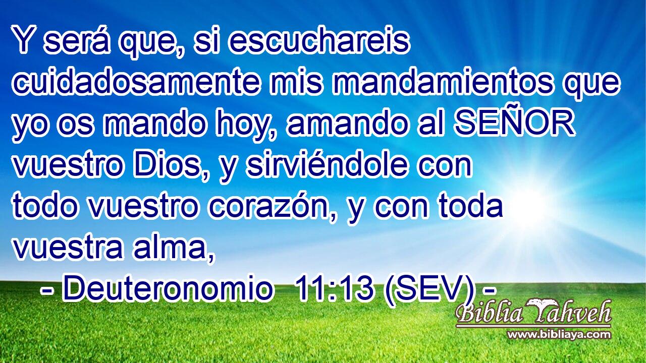 Y será que, si escuchareis cuidadosamente mis mandamientos que yo os mando hoy, amando al SEÑOR vuestro Dios, y sirviéndole con todo vuestro corazón, y con toda vuestra alma,