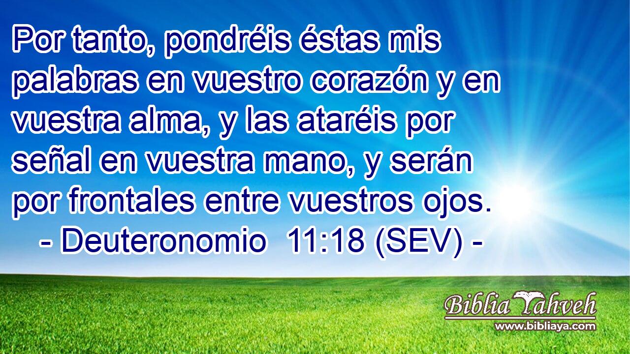 Por tanto, pondréis éstas mis palabras en vuestro corazón y en vuestra alma, y las ataréis por señal en vuestra mano, y serán por frontales entre vuestros ojos.