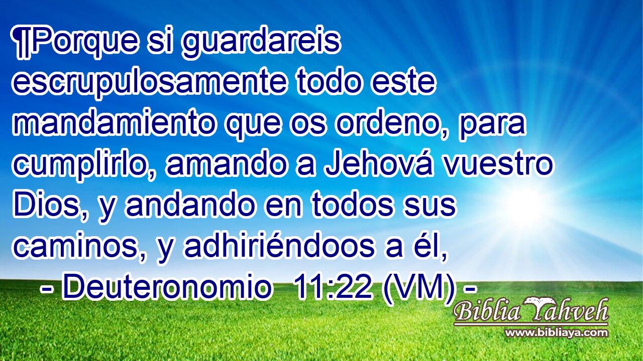  ¶Porque si guardareis escrupulosamente todo este mandamiento que os ordeno, para cumplirlo, amando a Jehová vuestro Dios, y andando en todos sus caminos, y adhiriéndoos a él, 