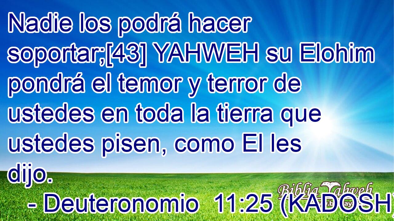  Nadie los podrá hacer soportar;[43] YAHWEH su Elohim pondrá el temor y terror de ustedes en toda la tierra que ustedes pisen, como El les dijo. 