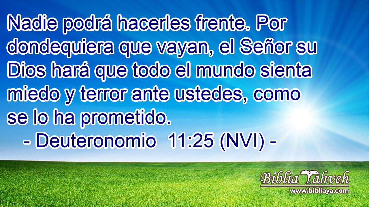  Nadie podrá hacerles frente. Por dondequiera que vayan, el Señor su Dios hará que todo el mundo sienta miedo y terror ante ustedes, como se lo ha prometido. 