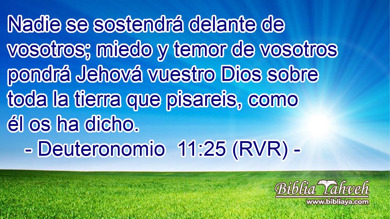 Nadie se sostendrá delante de vosotros; miedo y temor de vosotros pondrá Jehová vuestro Dios sobre toda la tierra que pisareis, como él os ha dicho.
