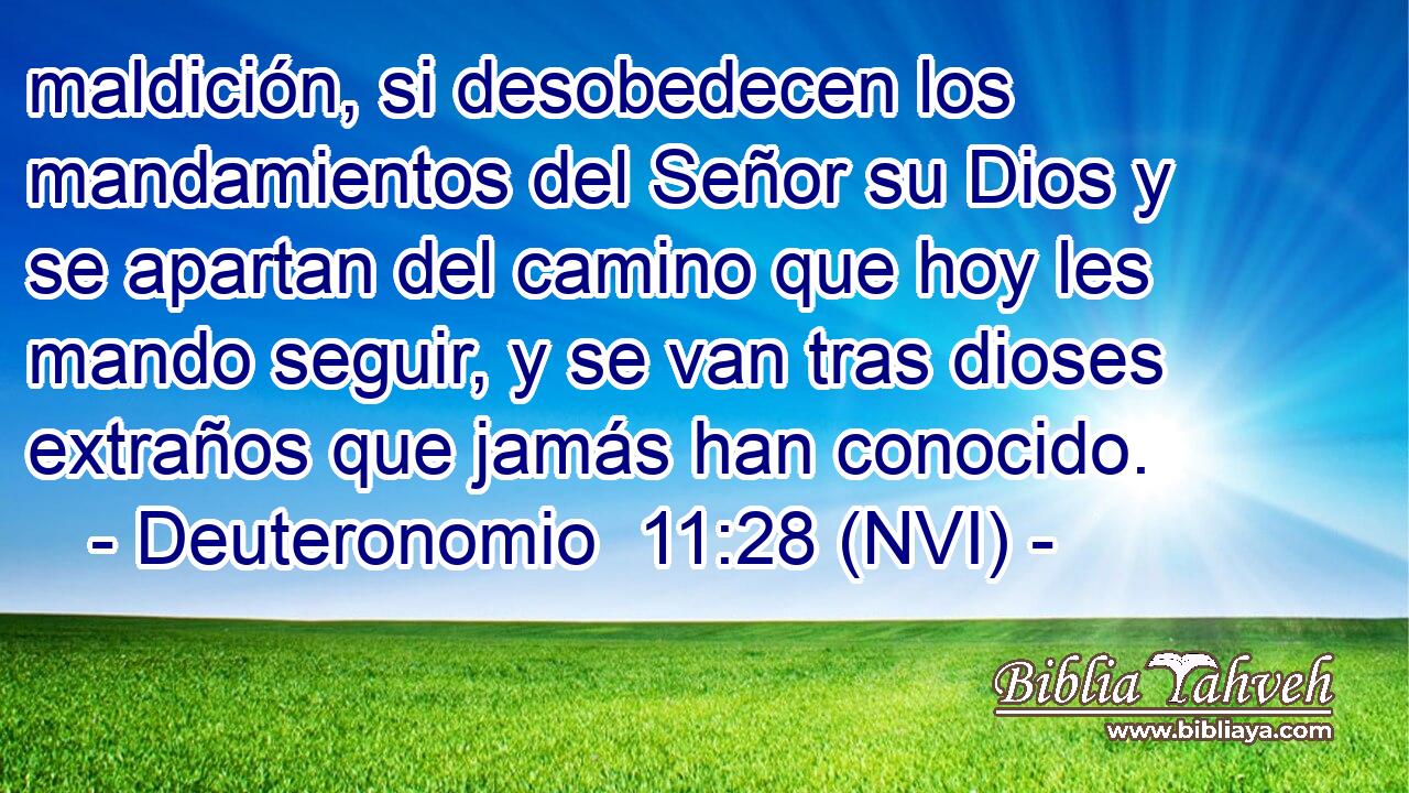  maldición, si desobedecen los mandamientos del Señor su Dios y se apartan del camino que hoy les mando seguir, y se van tras dioses extraños que jamás han conocido. 